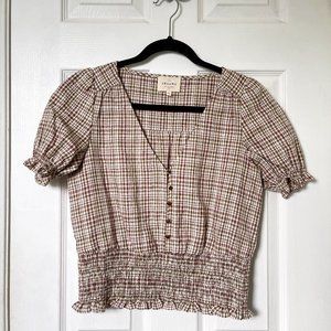 Sezane Feliz Blouse in Beige/Brown Squares